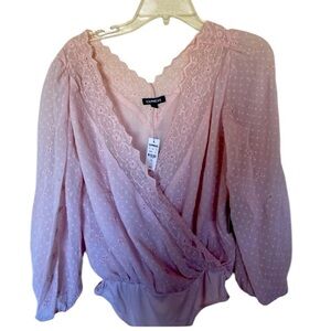 Express “Eyelet Trim Faux Wrap Thong Bodysuit” Women’s Size XS